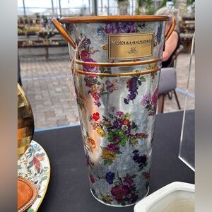 MacKenzie-Childs Silver Floral Metal Urn with Multicolor Bouquet